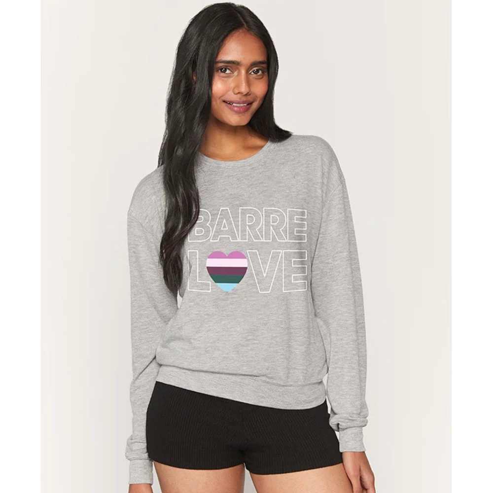 Spiritual Gangster Pure Barre LOVE Savasana Crewneck Sweatshirt XS Heather Grey